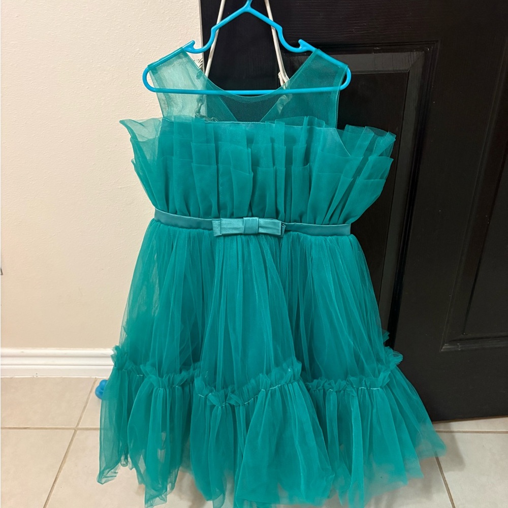 Teal Tulle Party Dress with Bow